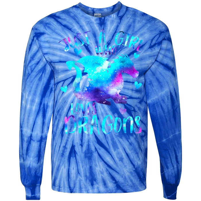 Just A Girl Who Loves Dragons Galaxy Space Dragon Cute Gift For Girls Tie-Dye Long Sleeve Shirt