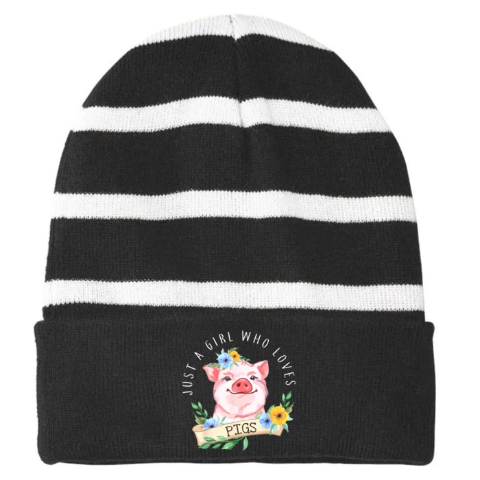 Just A Girl Who Loves Pigs Pig Lover Striped Beanie with Solid Band