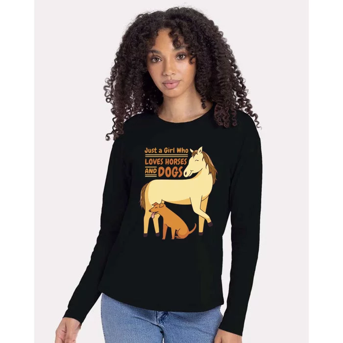 Just A Girl Who Loves Horses And Dogs Womens Cotton Relaxed Long Sleeve T-Shirt