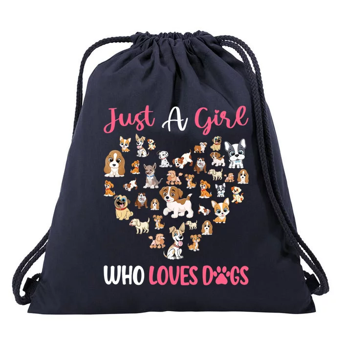 Just A Girl Who Loves Dogs Fun Dog Puppy Lover Drawstring Bag