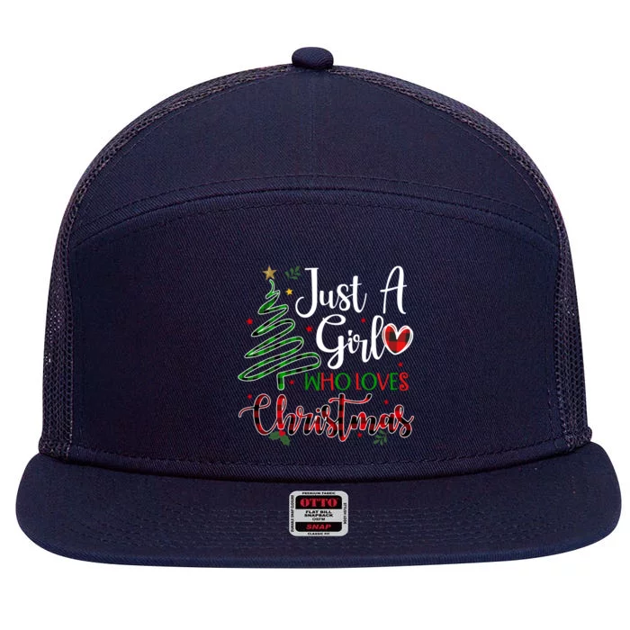 Just A Girl Who Loves Christmas Festive 7 Panel Mesh Trucker Snapback Hat