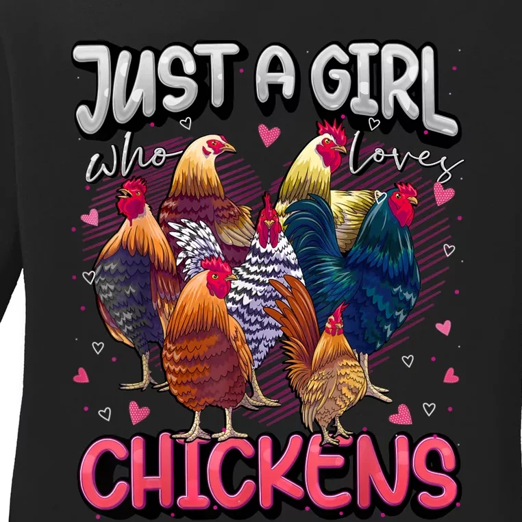 Just A Girl Who Loves Chickens Cute Chicken Lover Farmers Ladies Long Sleeve Shirt