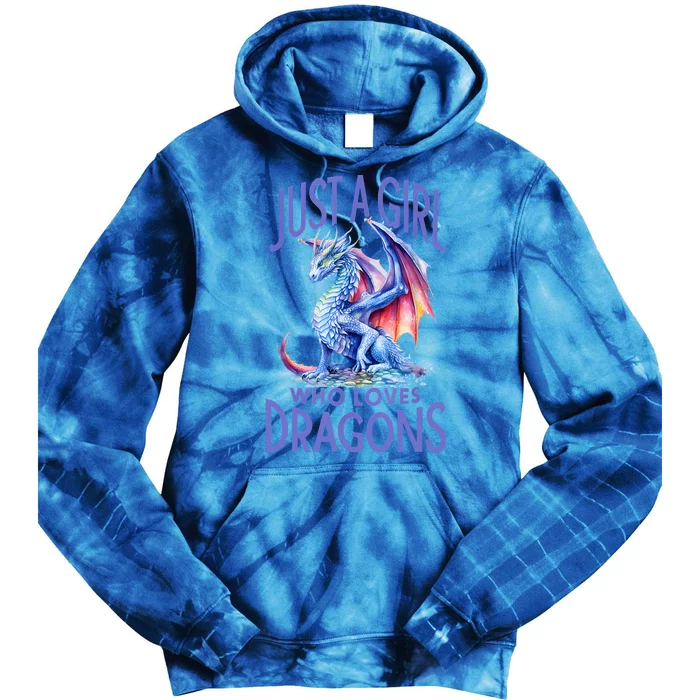 Just A Girl Who Loves Dragons Women Girl Blue Dragon Tie Dye Hoodie