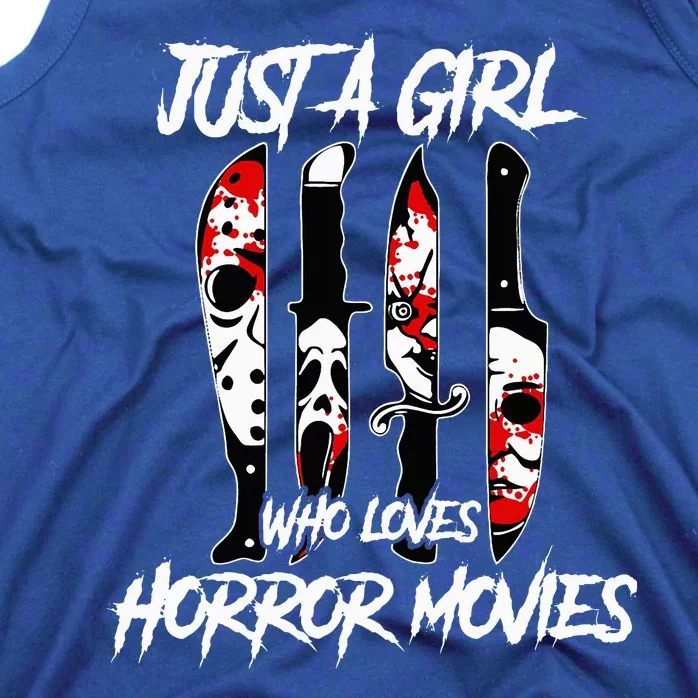 Just A Girl Who Loves Horror Movies Characters In Knives Tank Top