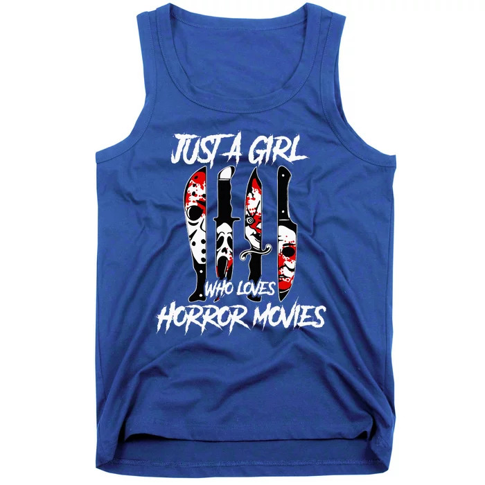 Just A Girl Who Loves Horror Movies Characters In Knives Tank Top