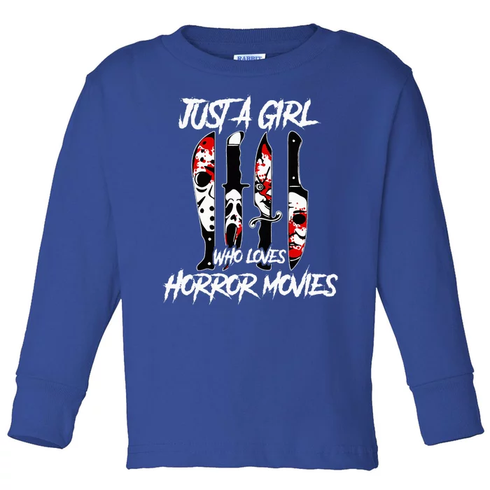 Just A Girl Who Loves Horror Movies Characters In Knives Toddler Long Sleeve Shirt