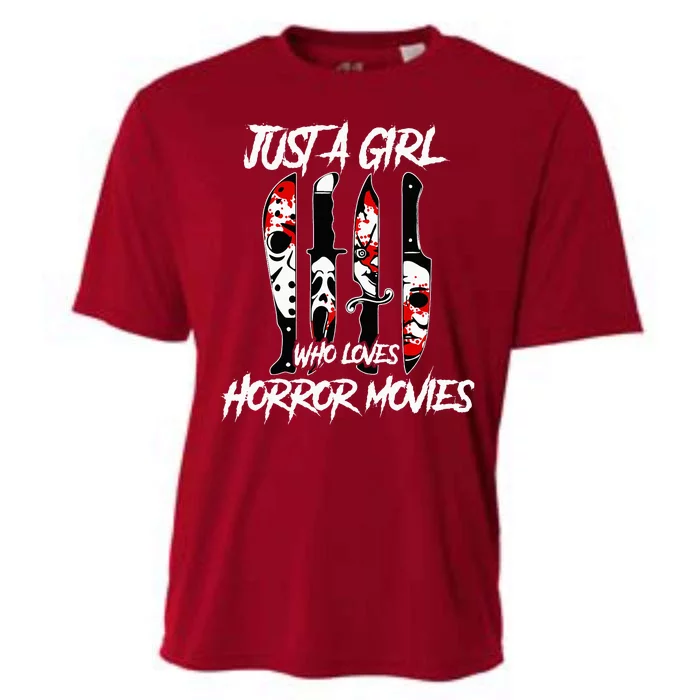 Just A Girl Who Loves Horror Movies Characters In Knives Cooling Performance Crew T-Shirt