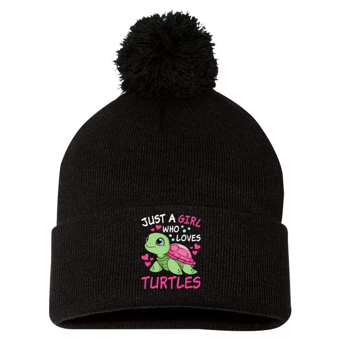 Just A Girl Who Loves Turtles Ocean Animal Cute Sea Turtle Pom Pom 12in Knit Beanie