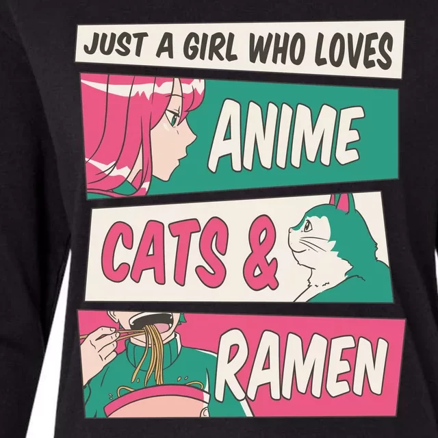 Just A Girl Who Loves Anime Cats And Ramen Womens Cotton Relaxed Long Sleeve T-Shirt