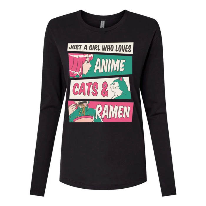 Just A Girl Who Loves Anime Cats And Ramen Womens Cotton Relaxed Long Sleeve T-Shirt