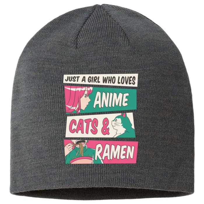 Just A Girl Who Loves Anime Cats And Ramen 8 1/2in Sustainable Knit Beanie