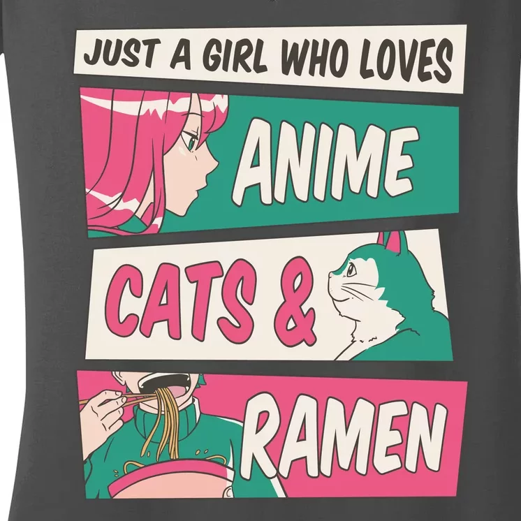 Just A Girl Who Loves Anime Cats And Ramen Women's V-Neck T-Shirt