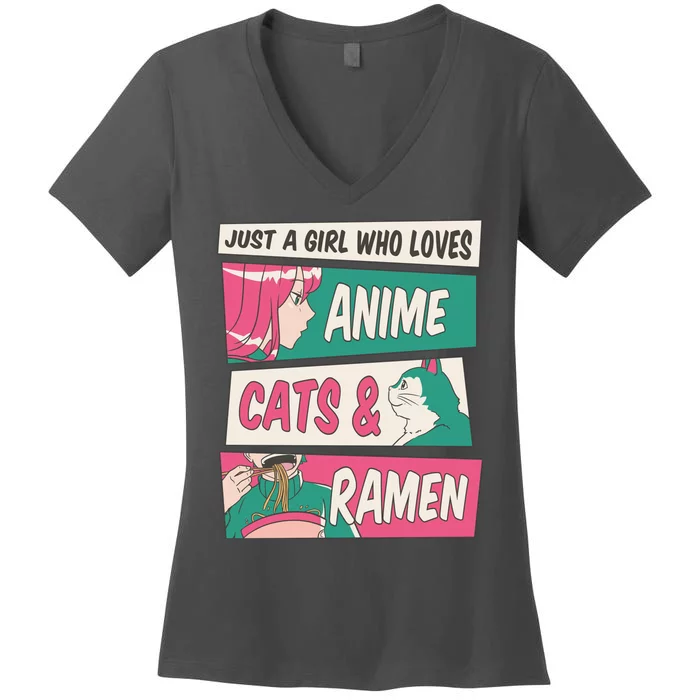 Just A Girl Who Loves Anime Cats And Ramen Women's V-Neck T-Shirt