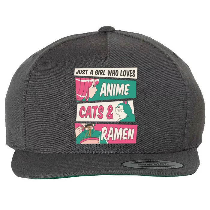 Just A Girl Who Loves Anime Cats And Ramen Wool Snapback Cap