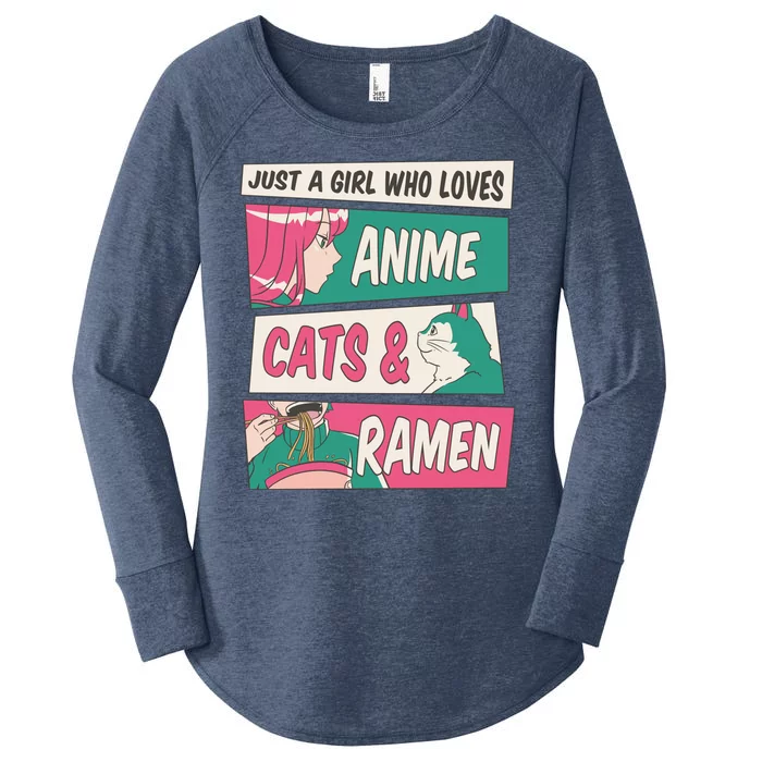 Just A Girl Who Loves Anime Cats And Ramen Women's Perfect Tri Tunic Long Sleeve Shirt