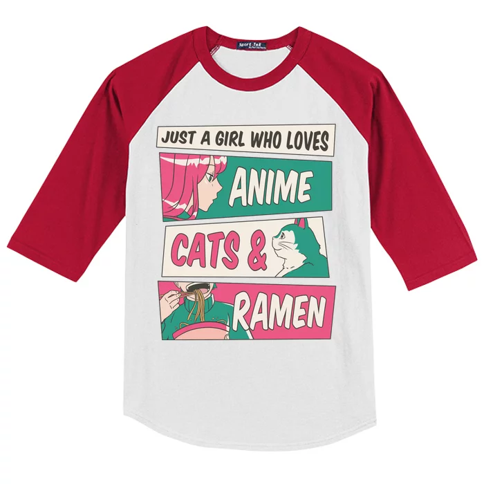 Just A Girl Who Loves Anime Cats And Ramen Kids Colorblock Raglan Jersey