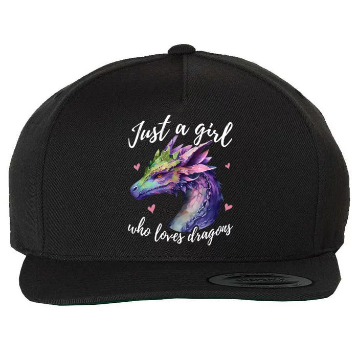 Just A Girl Who Loves Dragons Cute Watercolor Wool Snapback Cap