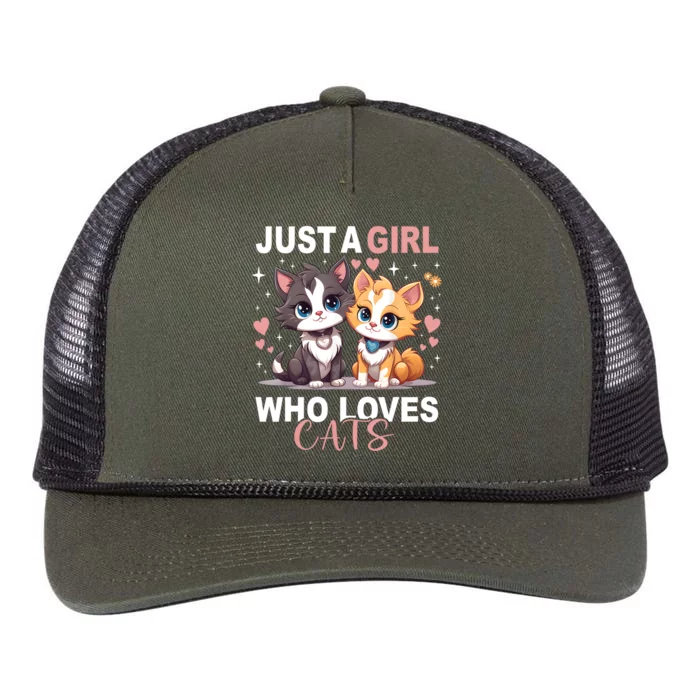 Just A Girl Who Loves Cats Cute Cat Lover Retro Rope Trucker Hat Cap