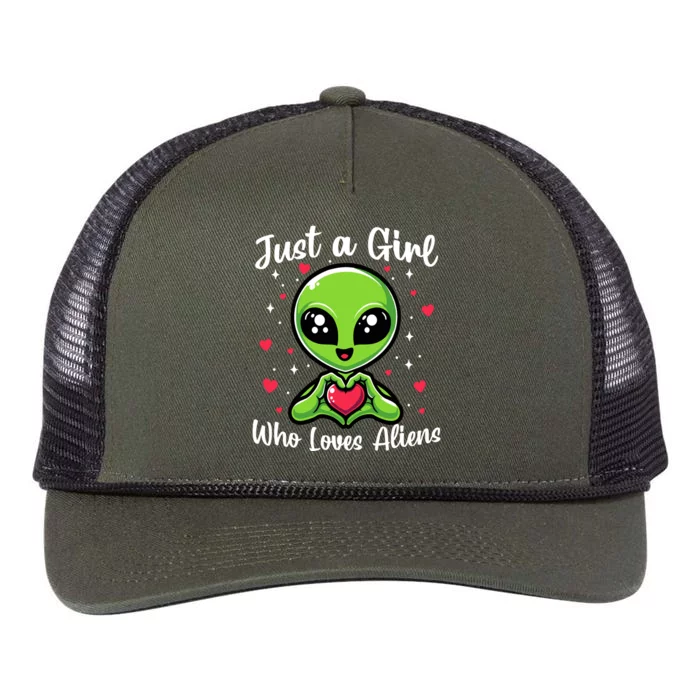 Just A Girl Who Loves Aliens Funny Alien Ufo Lover Retro Rope Trucker Hat Cap