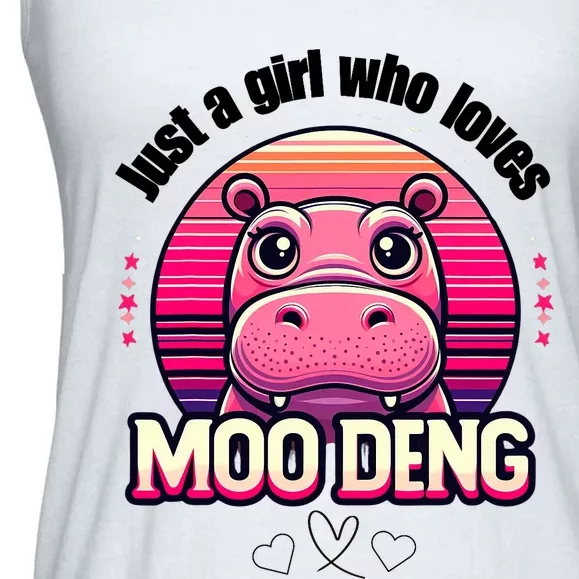 Just A Girl Who Loves Moo Deng Cute Baby Hippo Moo Deng Cute Ladies Essential Flowy Tank