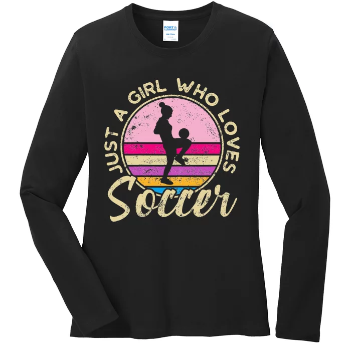 Just A Girl Who Loves Soccer Women Retro Vintage Soccer Ladies Long Sleeve Shirt