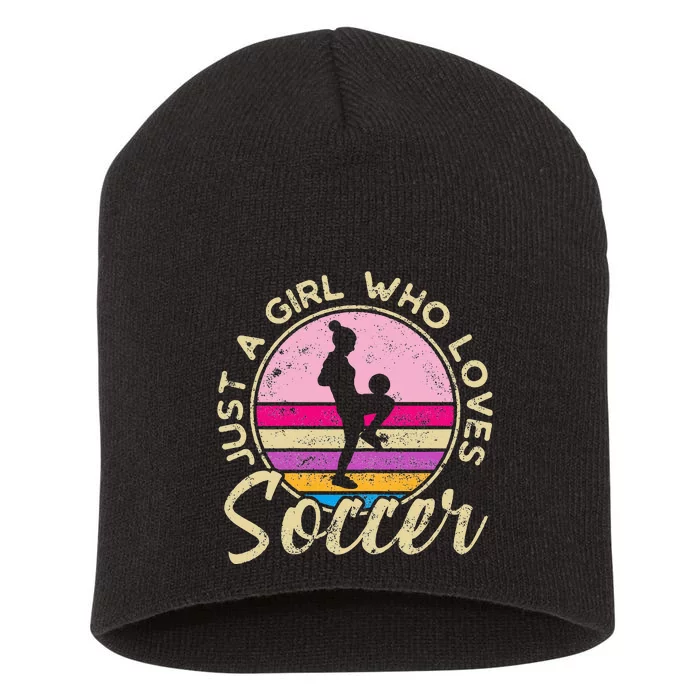 Just A Girl Who Loves Soccer Women Retro Vintage Soccer Short Acrylic Beanie