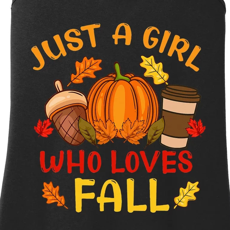 Just A Girl Who Loves Fall Pumpkin Spice Leaves Autumn Ladies Essential Tank