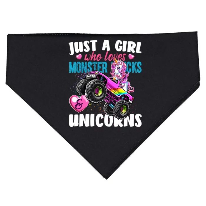 Just A Girl Who Loves Monster Trucks And Unicorns Gift Girls Gift USA-Made Doggie Bandana