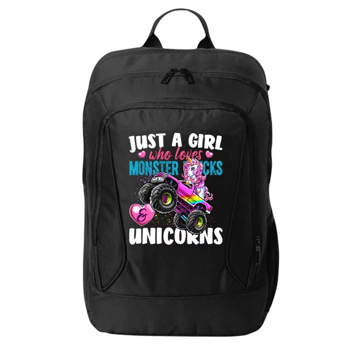 Just A Girl Who Loves Monster Trucks And Unicorns Gift Girls Gift City Backpack