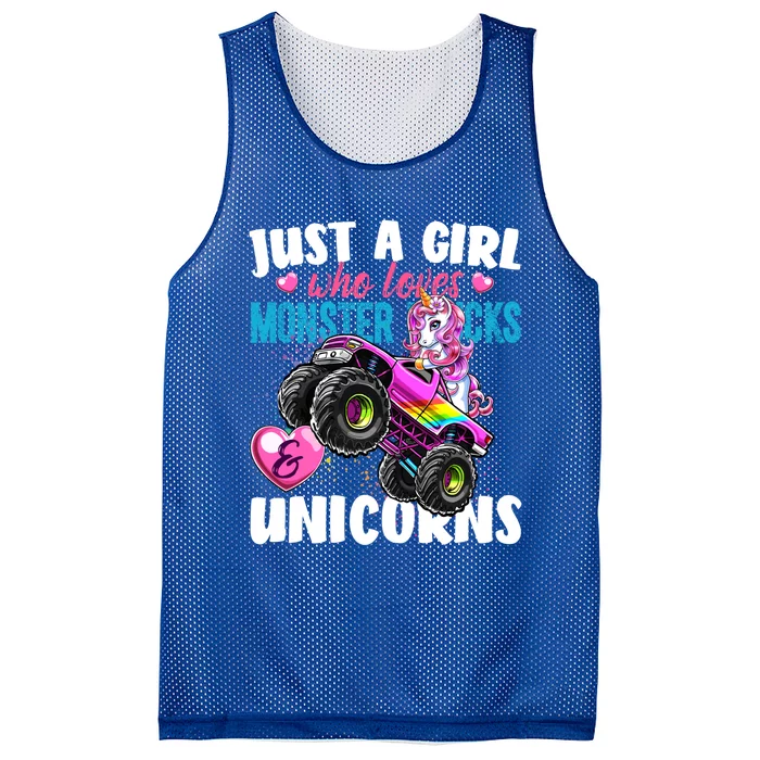 Just A Girl Who Loves Monster Trucks And Unicorns Gift Girls Gift Mesh Reversible Basketball Jersey Tank