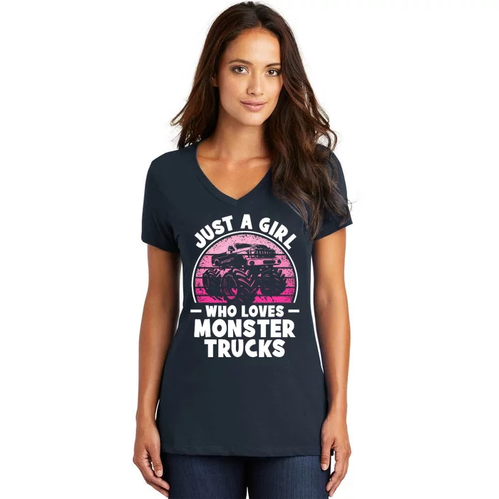 Just A Girl Who Loves Monster Trucks Funny Monster Truck Women's V-Neck T-Shirt