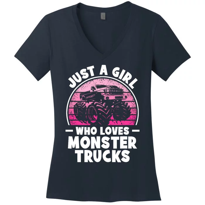 Just A Girl Who Loves Monster Trucks Funny Monster Truck Women's V-Neck T-Shirt