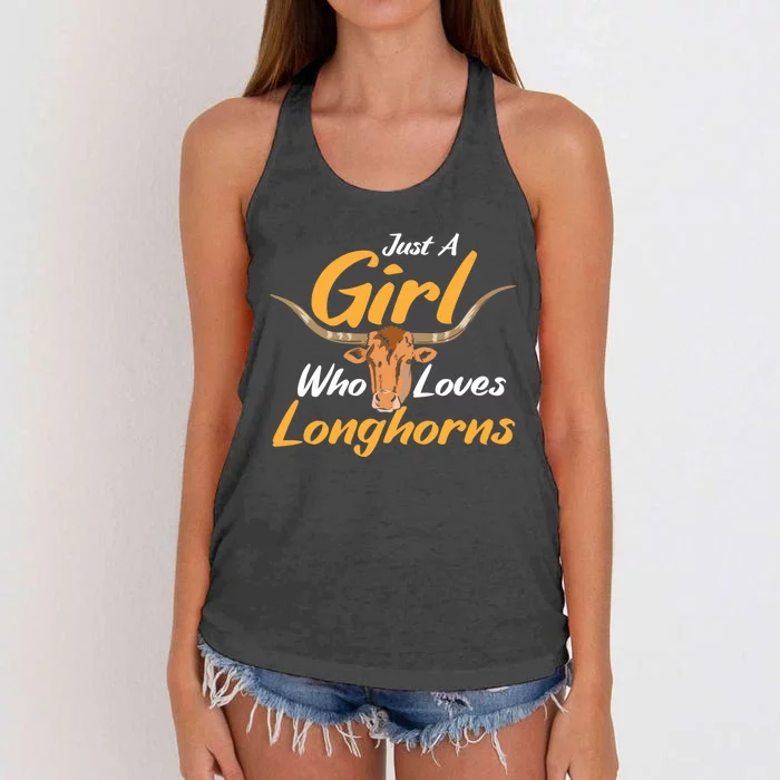 Just A Girl Who Loves Longhorn Funny Texas Longhorn Cow Women's Knotted Racerback Tank