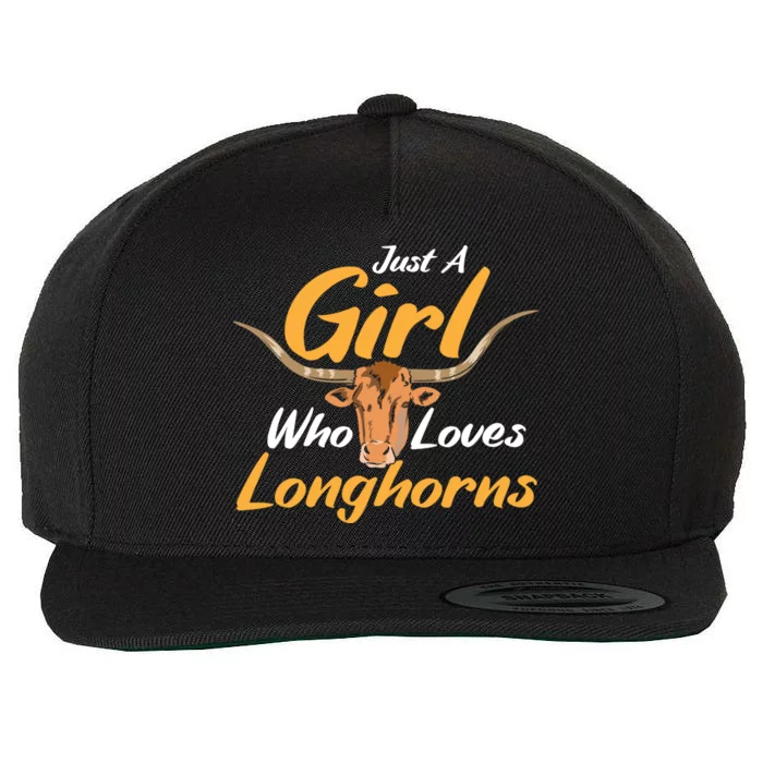 Just A Girl Who Loves Longhorn Funny Texas Longhorn Cow Wool Snapback Cap