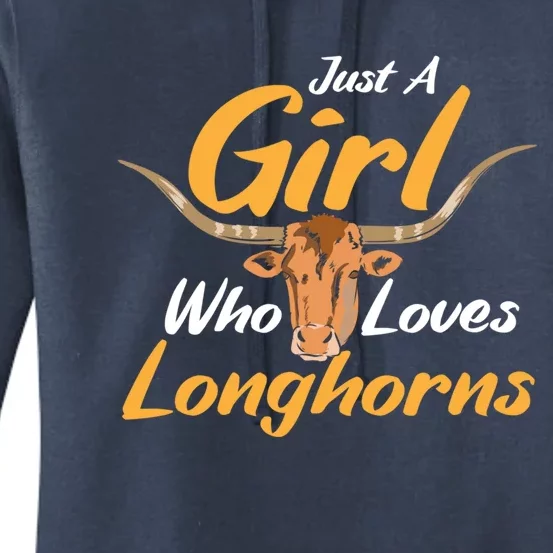 Just A Girl Who Loves Longhorn Funny Texas Longhorn Cow Women's Pullover Hoodie