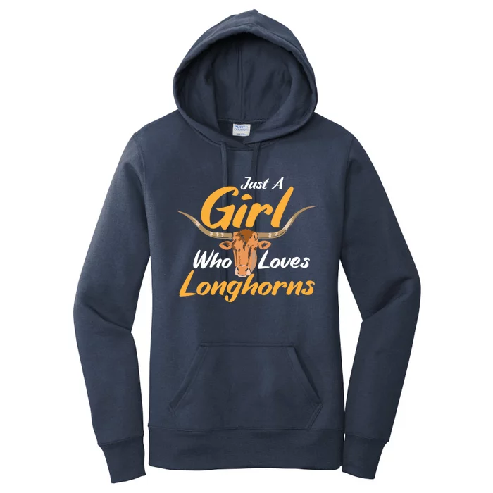 Just A Girl Who Loves Longhorn Funny Texas Longhorn Cow Women's Pullover Hoodie