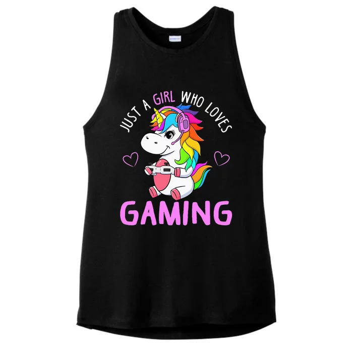 Just A Girl Who Loves Gaming Cute Gamer Unicorn Gift Women Ladies Tri-Blend Wicking Tank