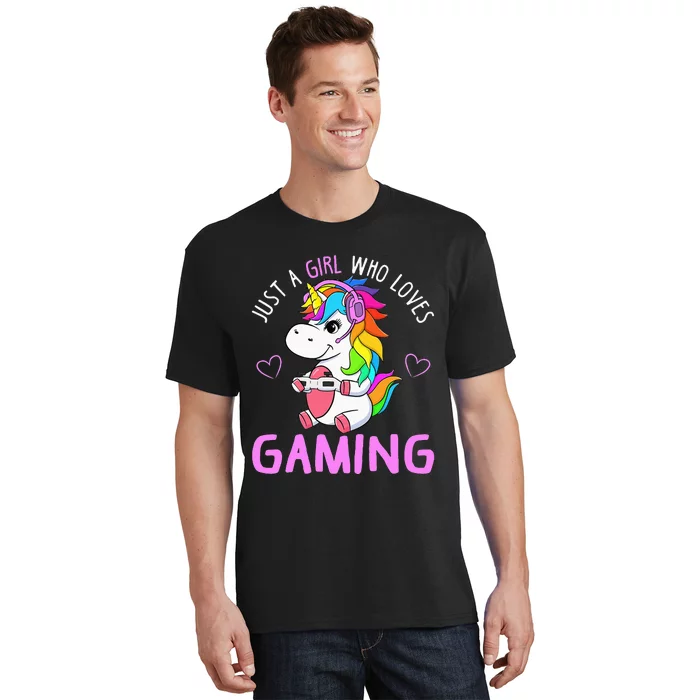 Just A Girl Who Loves Gaming Cute Gamer Unicorn Gift Women T-Shirt