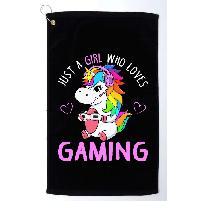 Just A Girl Who Loves Gaming Cute Gamer Unicorn Gift Women Platinum Collection Golf Towel