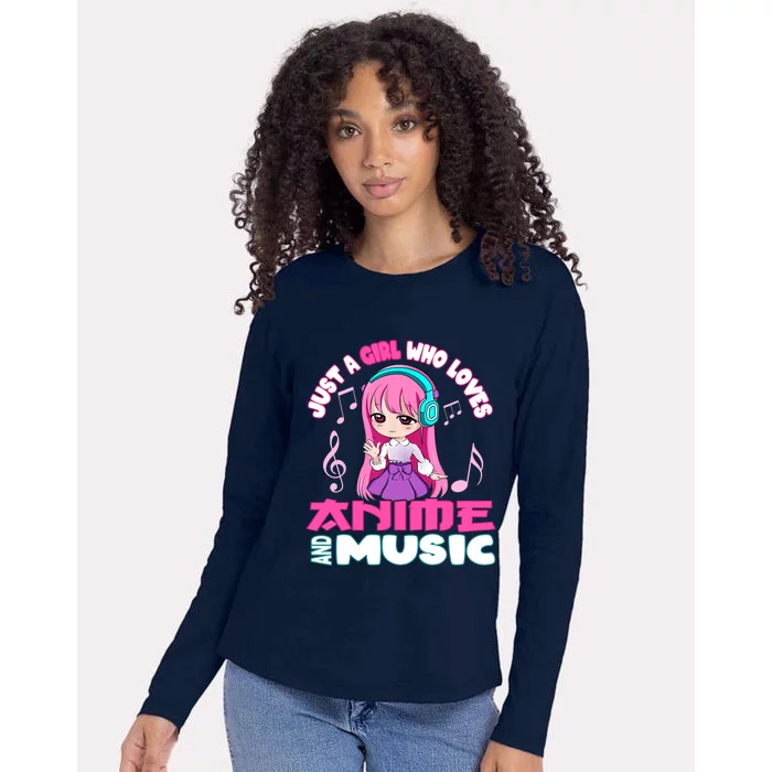 just a girl who loves anime and music chibi graphic Womens Cotton Relaxed Long Sleeve T-Shirt