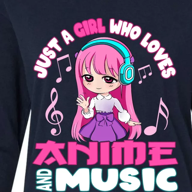 just a girl who loves anime and music chibi graphic Womens Cotton Relaxed Long Sleeve T-Shirt