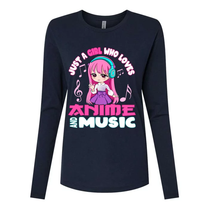 just a girl who loves anime and music chibi graphic Womens Cotton Relaxed Long Sleeve T-Shirt