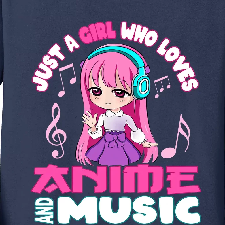 just a girl who loves anime and music chibi graphic Kids Long Sleeve Shirt