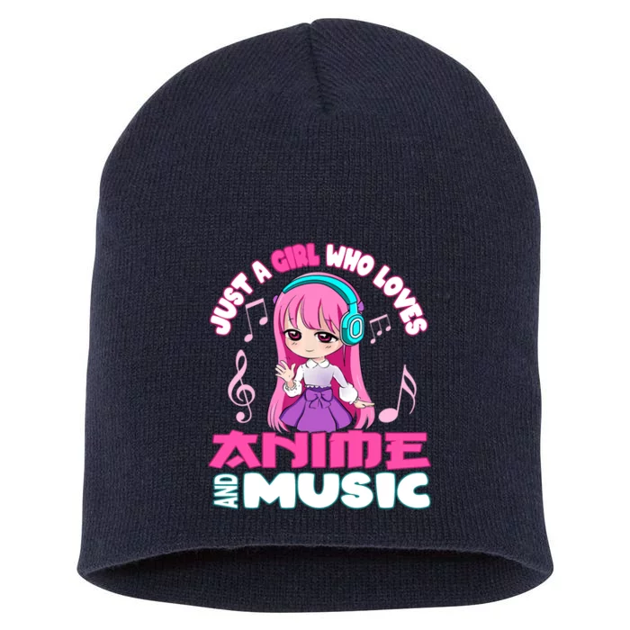 just a girl who loves anime and music chibi graphic Short Acrylic Beanie