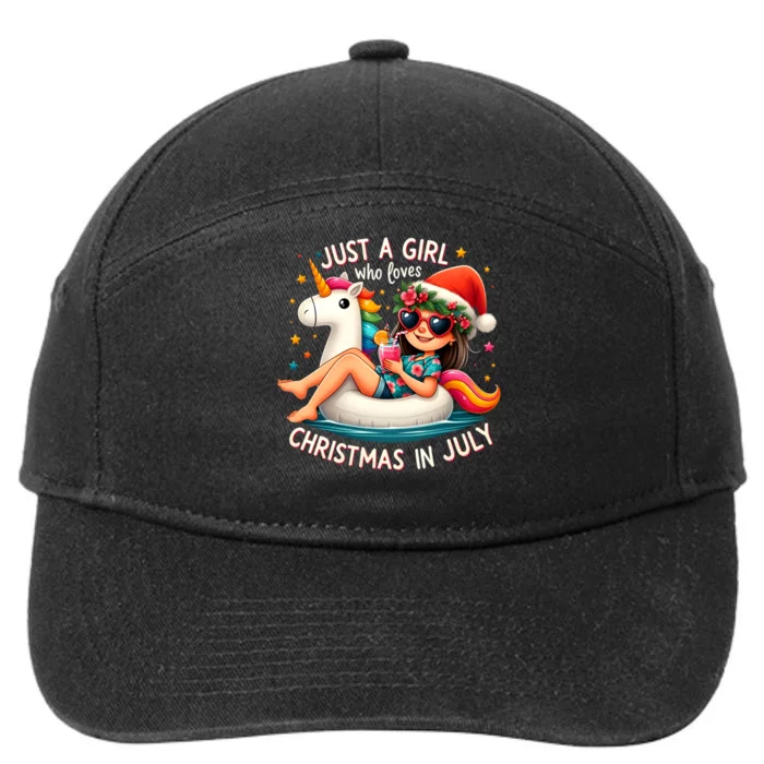 Just A Girl Who Loves Christmas In July Funny Girl Unicorn 7-Panel Snapback Hat