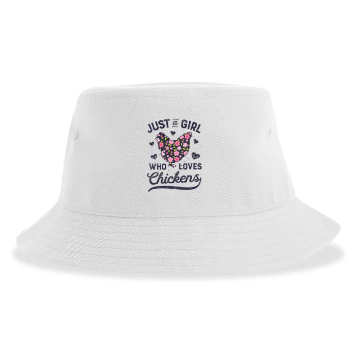 Just A Girl Who Loves Chickens Women Flowers Farm Sustainable Bucket Hat