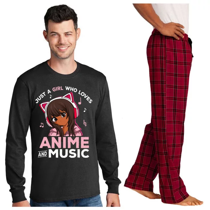 Just A Girl Who Loves Anime And Music Black Girl Anime Merch Long Sleeve Pajama Set