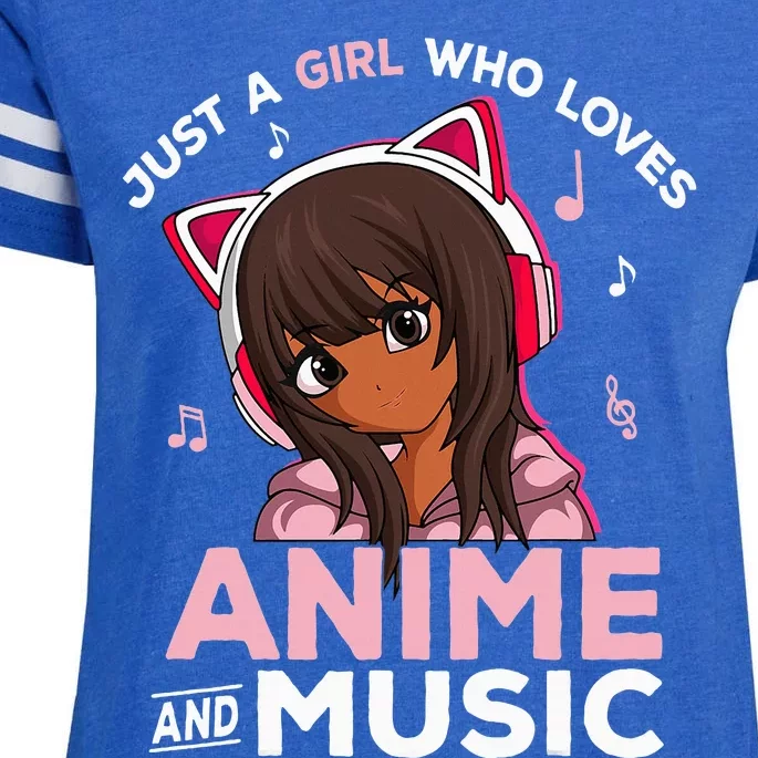 Just A Girl Who Loves Anime And Music Black Girl Anime Merch Enza Ladies Jersey Football T-Shirt