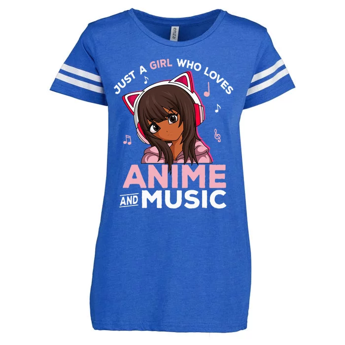 Just A Girl Who Loves Anime And Music Black Girl Anime Merch Enza Ladies Jersey Football T-Shirt