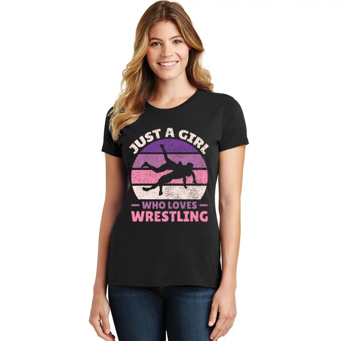 Just A Girl Who Loves Wrestling Girl Wrestle Outfit Wrestler Women's T-Shirt